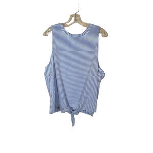 Crown & Ivy Knot Bow Front Stripe Blouse Top Round Neck Sleeveless Blue Size XXL